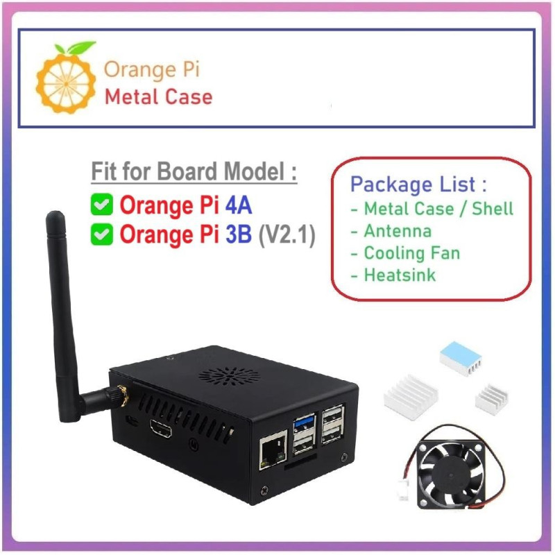 METAL CASE (with Cooling Fan External Antenna and Heatsink) for Orange Pi 4A  Orange Pi 3B V2.1